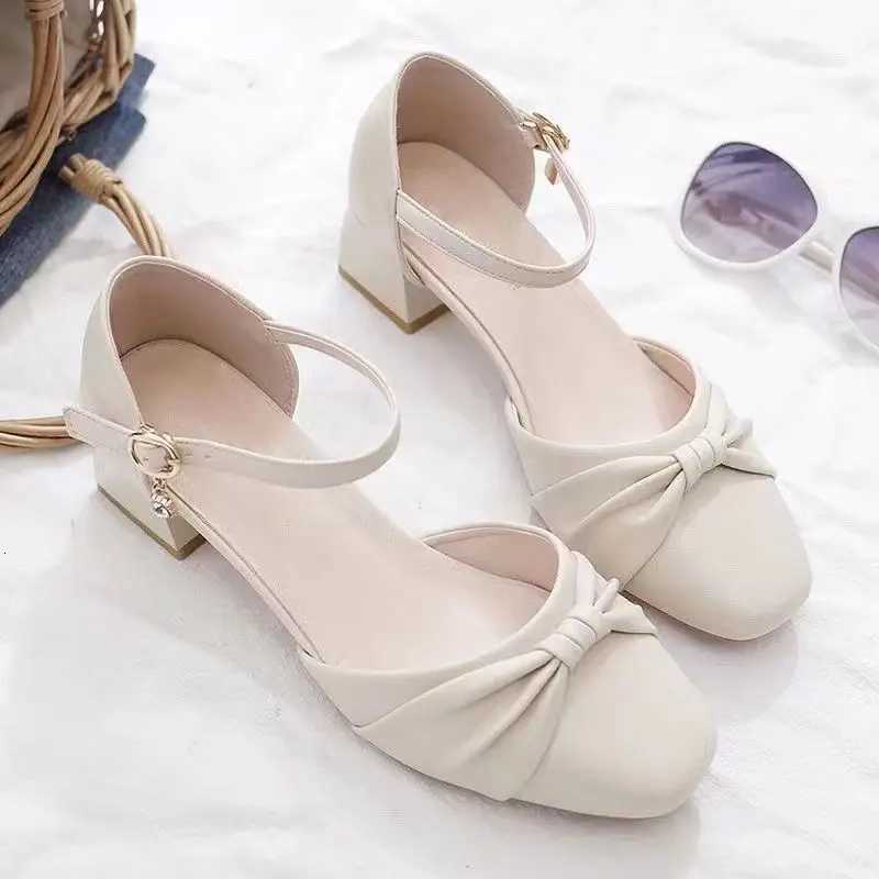 2024 Baotou Sandals Womens Summer Thick Heels New Middle Heel Single Shoes Square Head Versatile Matching Skirt Sandals W250910
