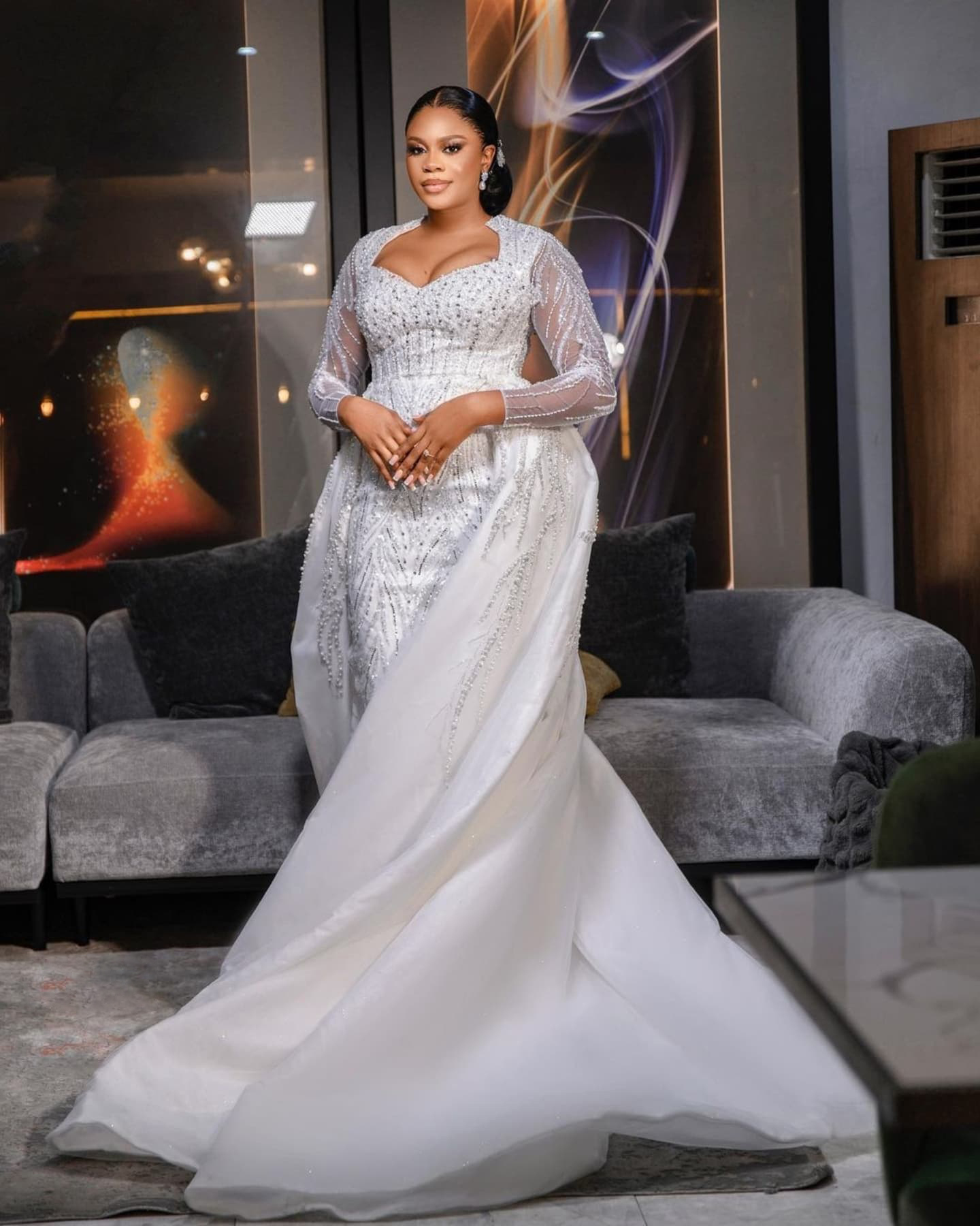 Classic Mermaid Wedding Dress Sequins Lace Bridal Gowns Sweetheart Neck Long Sleeves Detachable Train Dresses Custom Made vestidos de novia