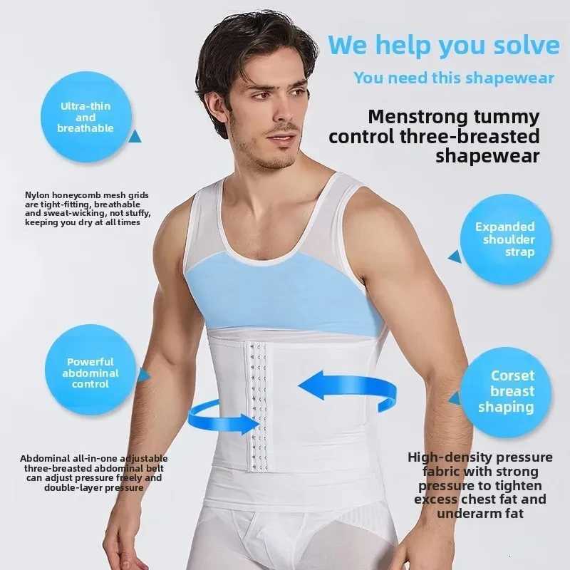 Mens Body Shaper Buckle Adjustable Waistband Shapewear Compression Vest Abdomen Shapewear Mens Shapers Corset Waist Vest W250910