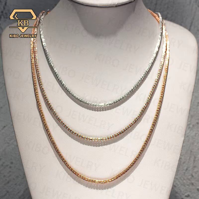 Wholesale Price High Quality Moon Ice Chains New Design Tennis Necklace Gold Plated 34mm 925 Silver Iced Chains