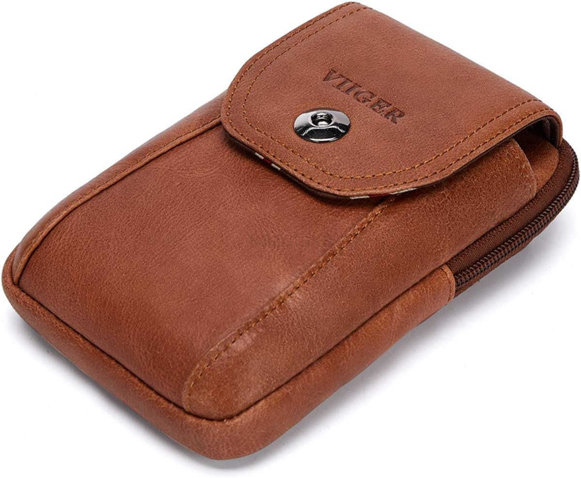 Genuine Leather Cell Phone Holster Magnetic Cover Belt Clip Pouch Compatible for iPhone 16 Pro Max Case 15 Pro Max S25 Ultra with Belt Loop Crossbody 