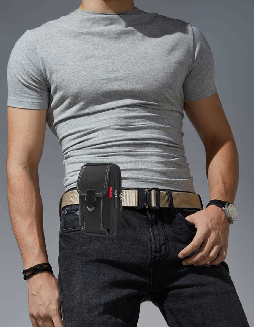Phone Holster with 2 Zippered Pouce Phone Holder for Belt Men for iPhone for Belt Pouches Belt Bag for Men Black Black Z250910