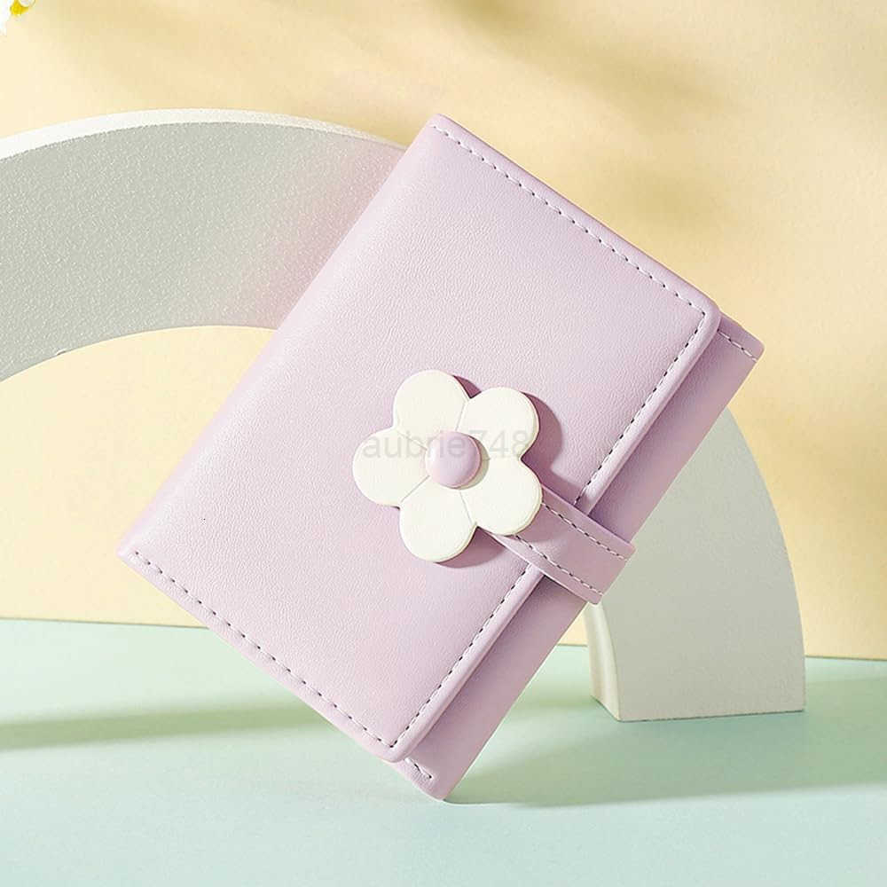 Small Wallet for Girls Women Trifolded Wallet Cash Pocket flowers Print Card Holder Coin Purse with ID Window elegant youthful and cute 2purpleAZ25091