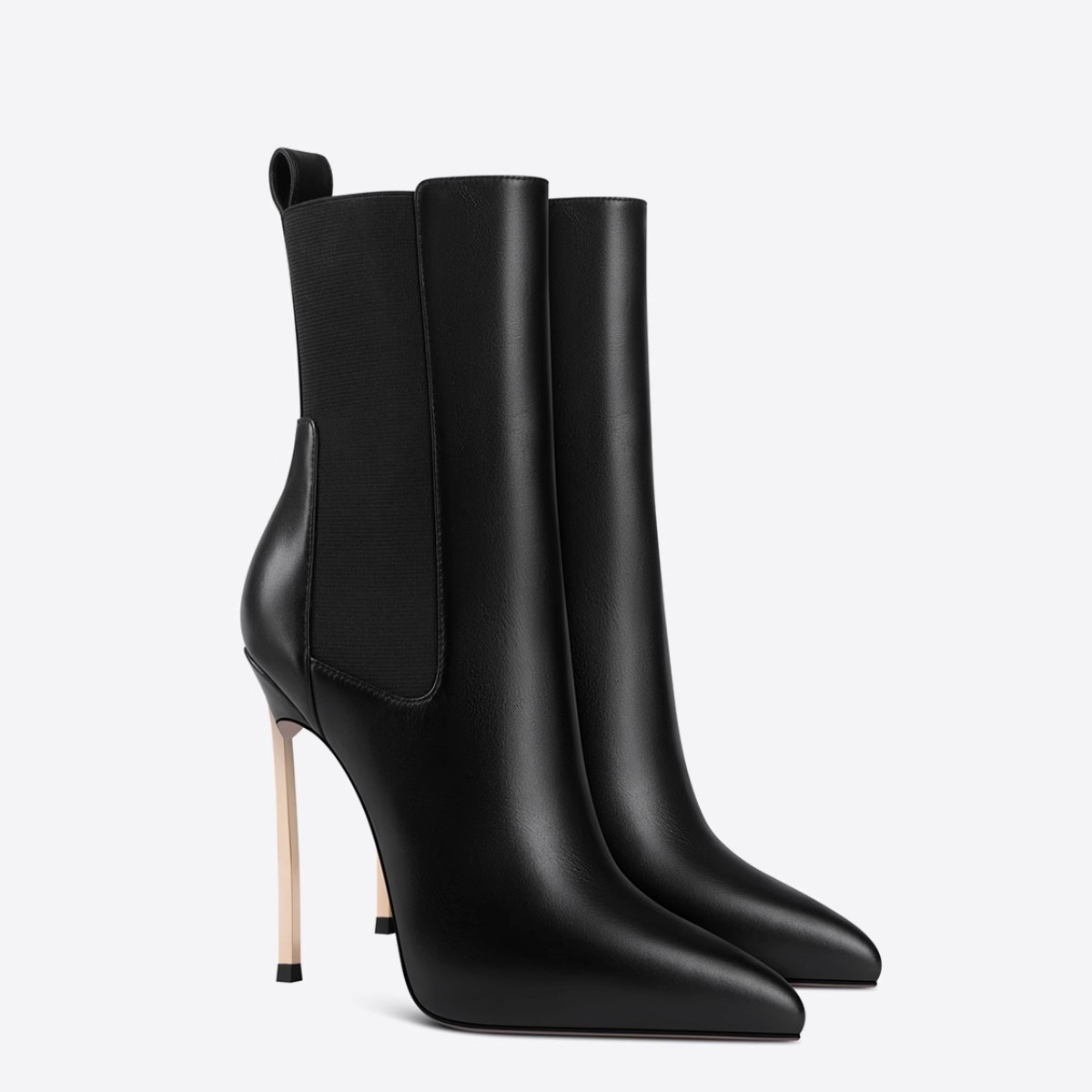 Chengdu Handmade Pointed Toe Chunky Heel Ankle Boots - Metal Accent Pull-On Boots (White/Black) European Style Fashion Boots