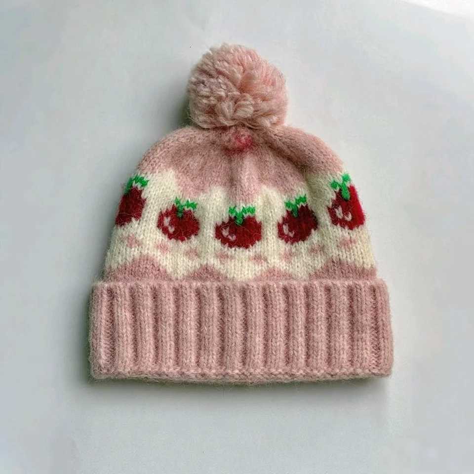 New Knitted Beanies Winter Hat Woman Wool Soft Pompom Cherry Top Quality Thick Warm Skullies Bonnets Big Head Ski C Men GiftXJ250910