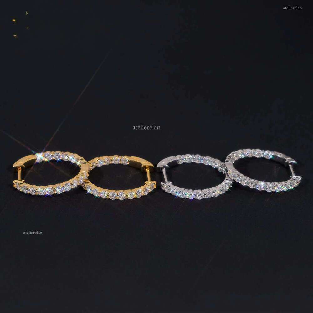 Ready to Ship Hip Hop Jewelry Sier Gold Plated Inner Fully Iced Out Moissanite Stud Hoop Earrings With GRA