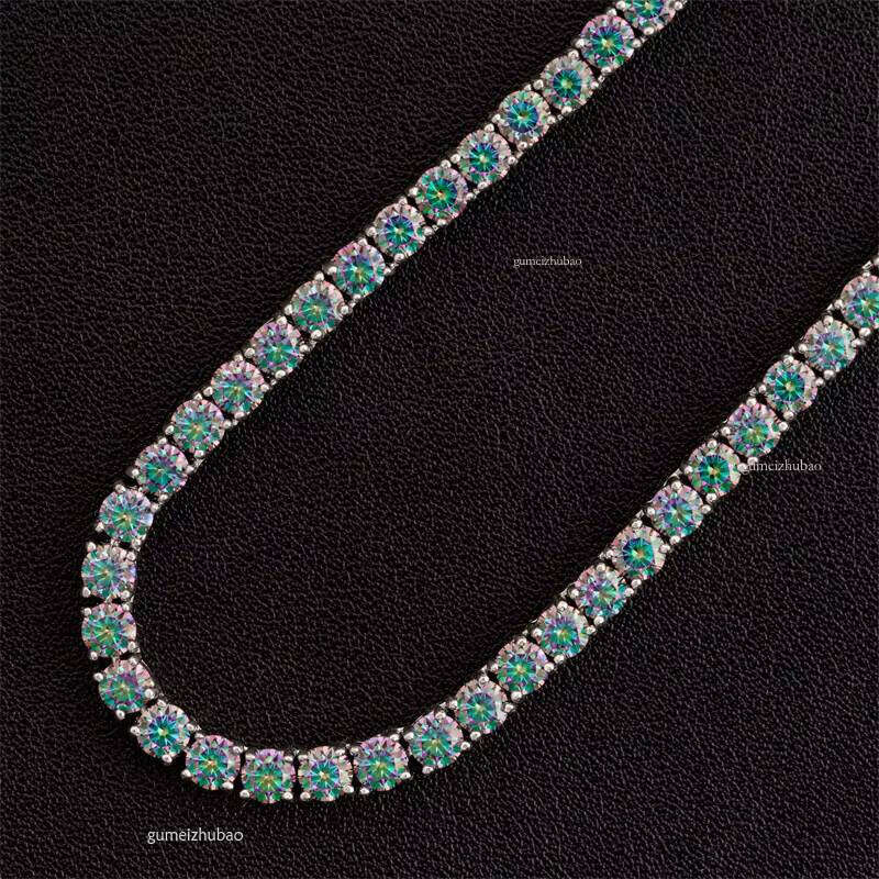 Blue Green Exquisite Moissanite Necklace Pointed Cuban Tennis Chain Women Men JewelryFree of charge delivery