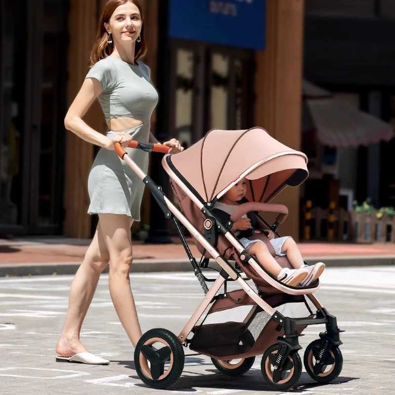 Baby Stroller Can Sit and Lie Down Lightweight Folding High Landscape Fourwheel Shock Absorption Twoway Push Newborn Stroller W250910