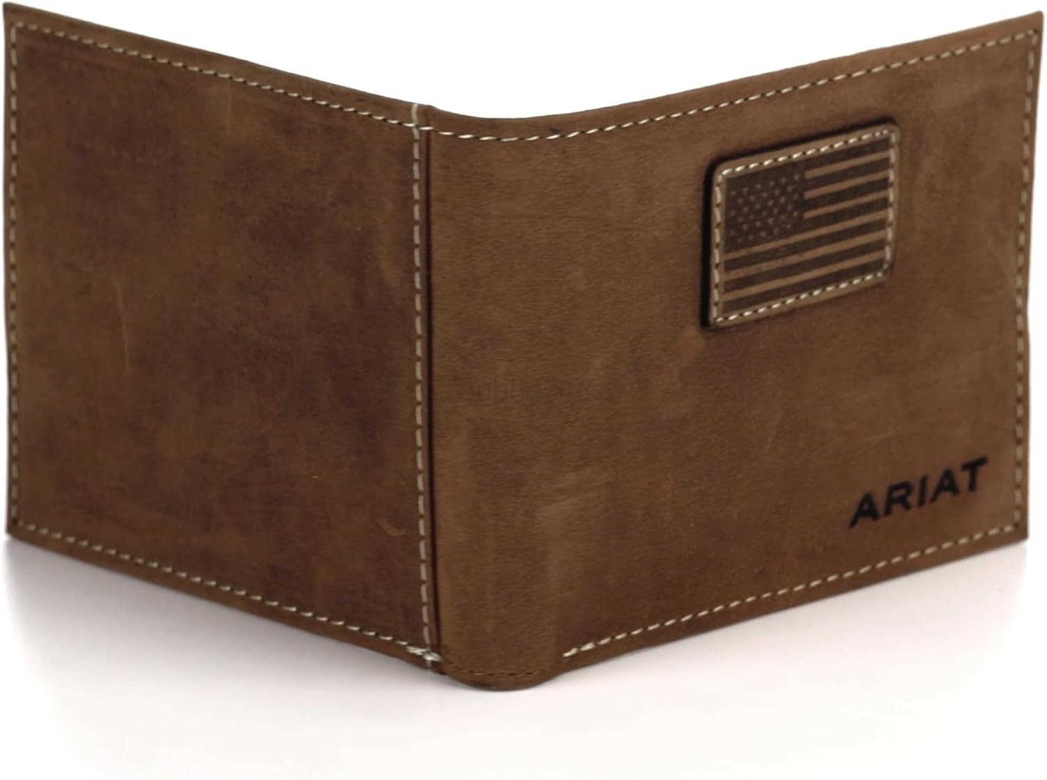 Mens Genuine Leather Bifold Wallet USA Flag Patch Medium Brown 312 x 414Z250910