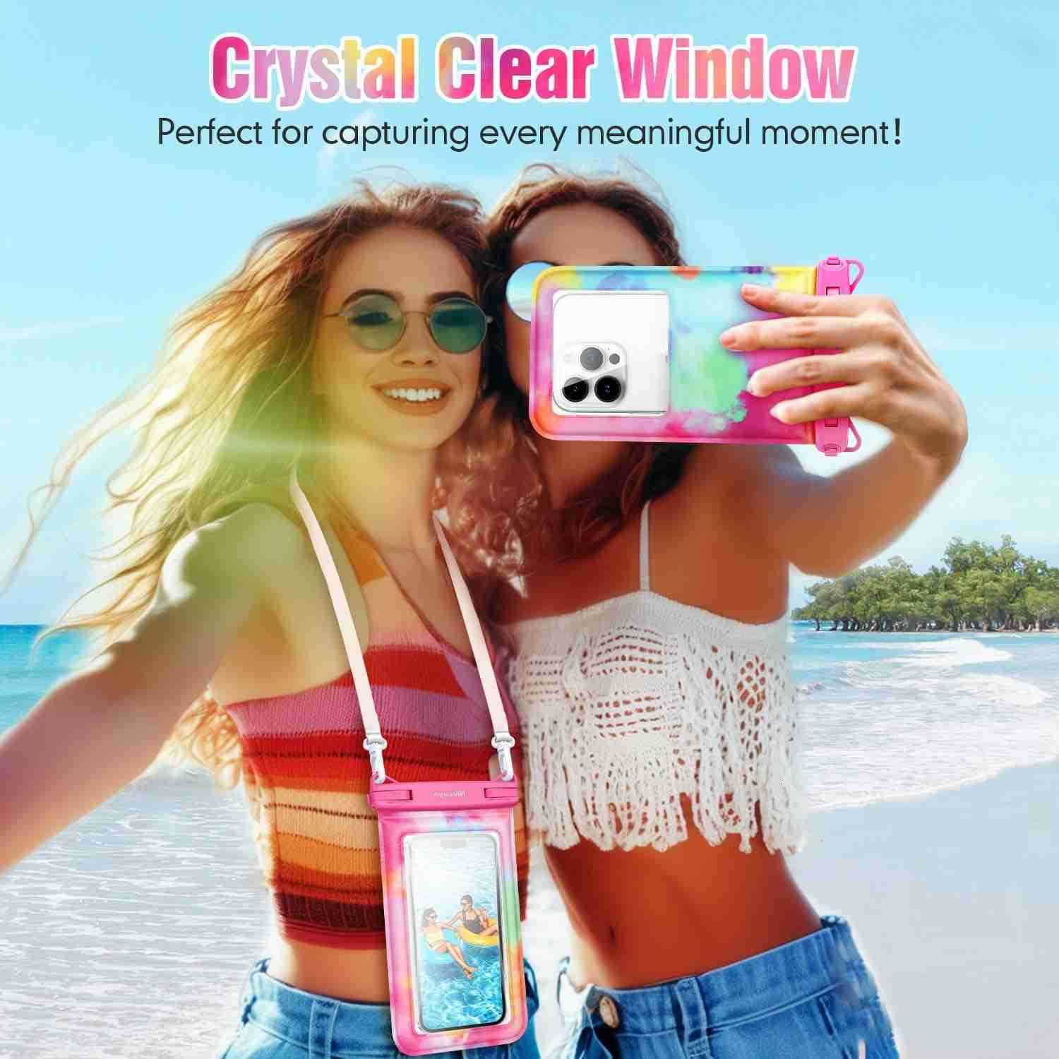 Niveaya Tie Dye Floating Waterproof Phone Pouch 2 Pack Universal Waterproof Phone Case Up to 7Phone Dry Bags with Adjustable Lanyard for Vacation Beac