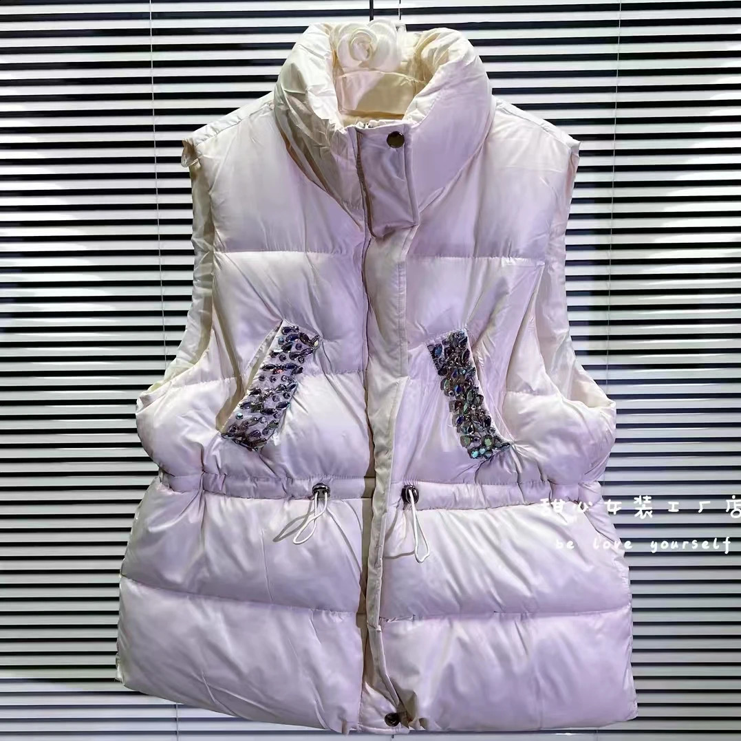 In Bling Diamonds Stitch Autumn Winter Sleeveless Outwear Coat Jackets for Womens Cotton Padded Thick Warm Vest Waistcoat 250823