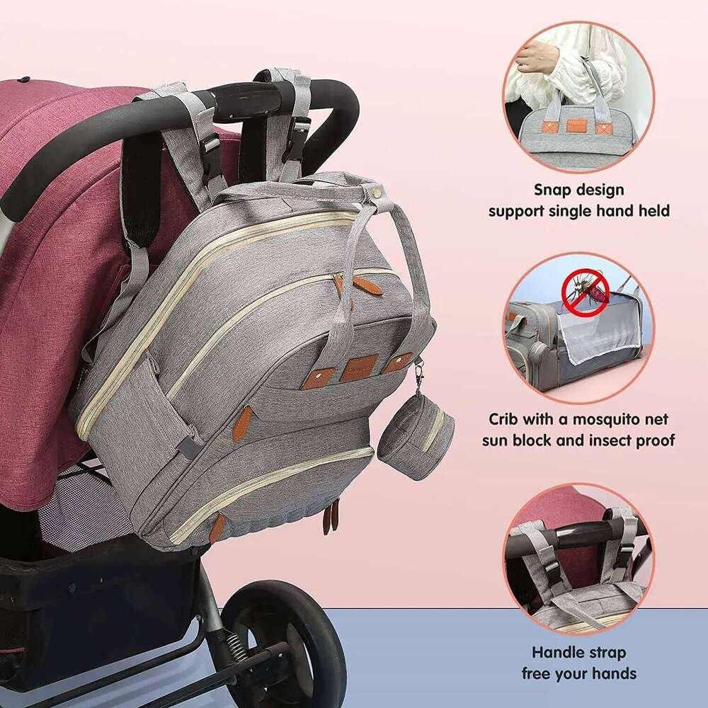 In 1 Foldable Baby Waterproof Travel USB Charge Diaper Bag Backpack with Changing Bed 3 types