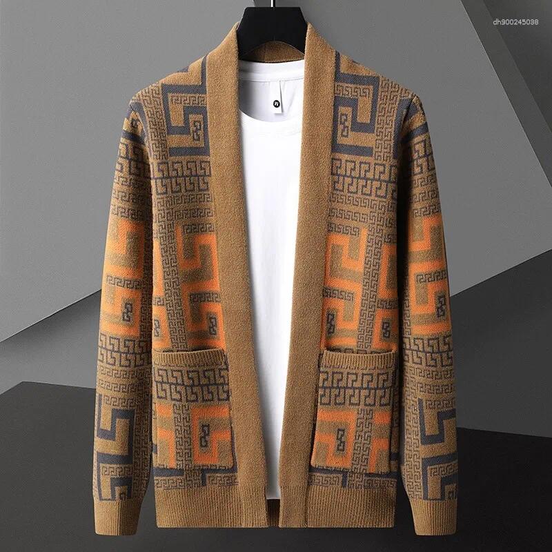 Men's Sweaters Spring And AutumnvCardigan Knit Sweater Outerwear Fashion Trendy Casual Printed Plus Size Loose Fit