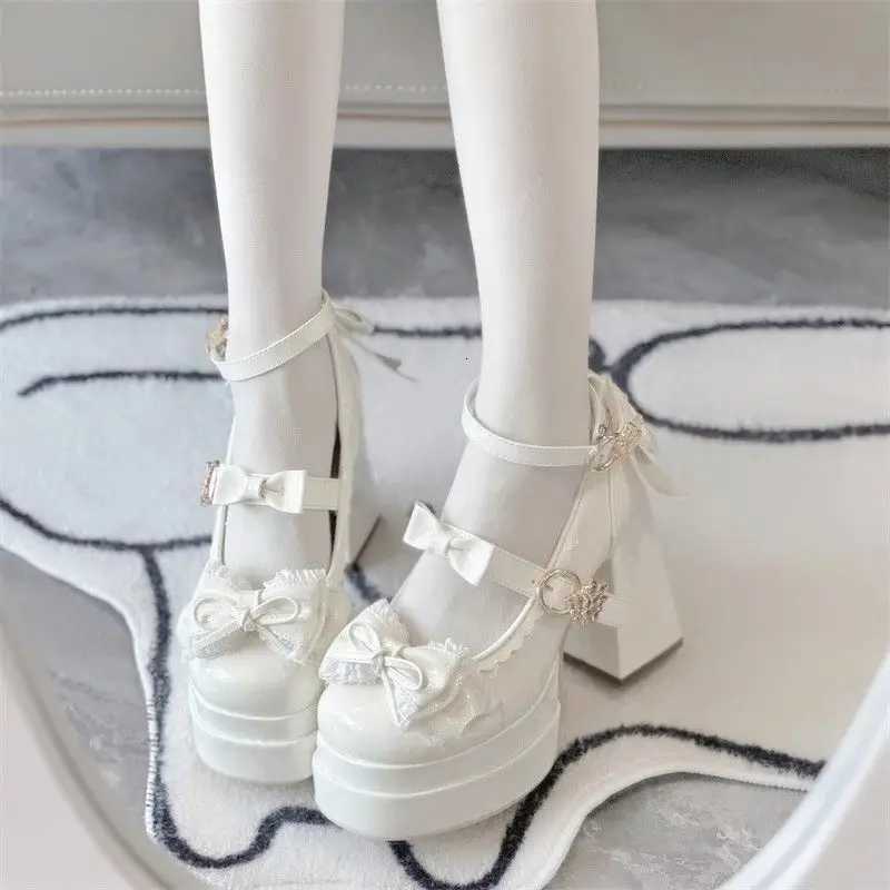Lovely Girls Lolita Bowknots Platform Block Heels Shoes Platform Female Students Sweet Highheeled Delicate Elevator Mary Janes W250910