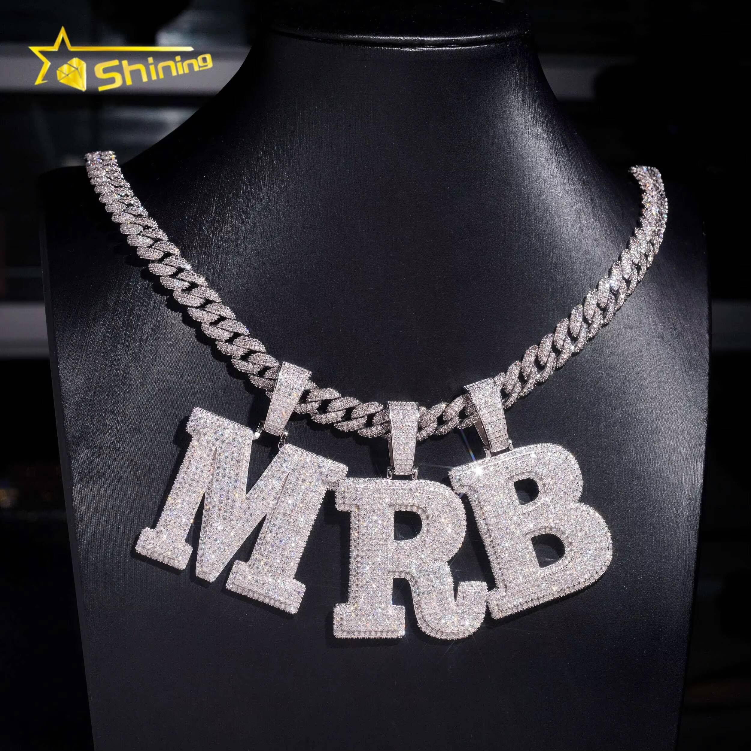Hot Sale Initial Letters Pendant Hip Hop Vvs Moissanite Diamond Iced Out Pendant Pass Diamonds Tester Fine Jewelry