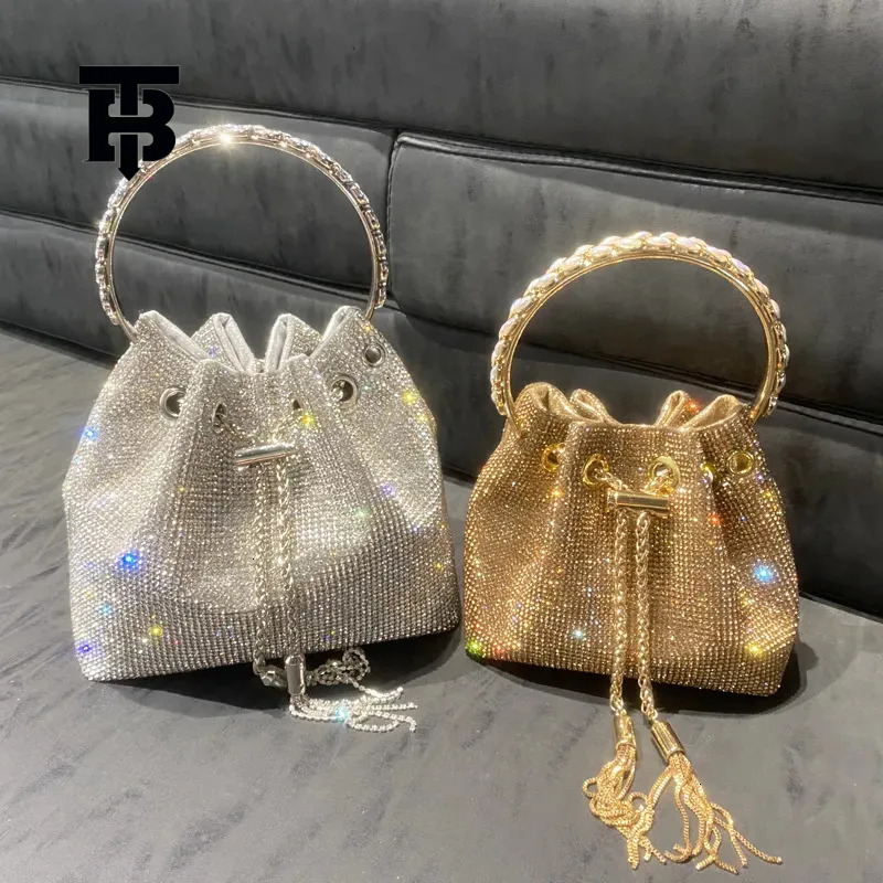 TB BHULAMTE Evening Bag Diaz Tassel Handbag Ladies' Chain Metal Ring Treatment Shiny Crystal Bucket Wallet Luxurious Designer Bag Simple And Vers