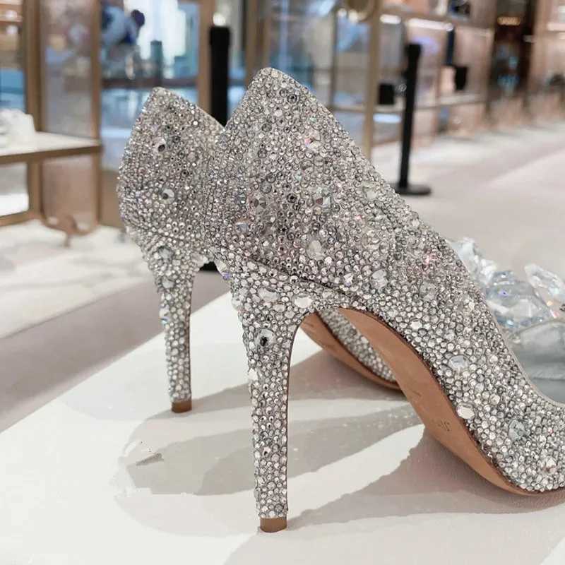 Rhinestone High Heels Women Pumps Newest Cinderella Shoes Pointed toe Woman Crystal Party Wedding Shoes 1cm5cm7cm9cm W250910