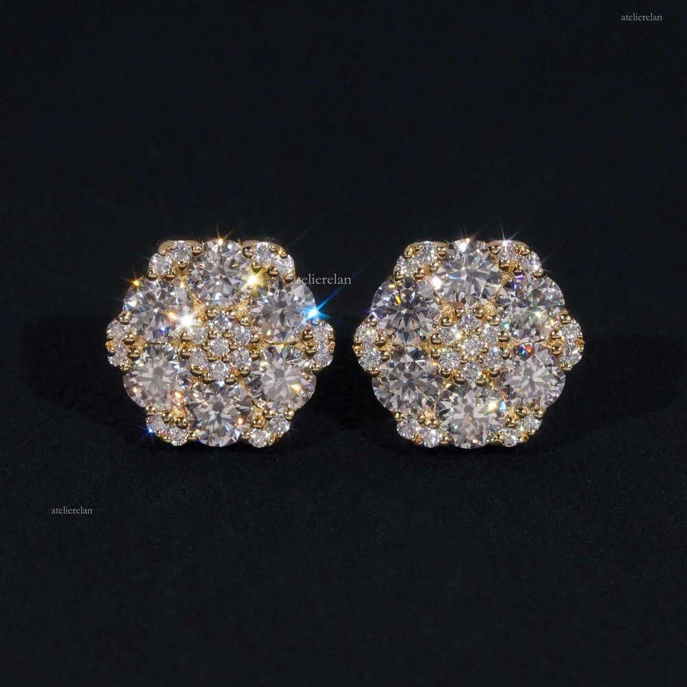 Fine Jewelry Flower Design Screw Back Ear Studs Iced Out Sterling Sier Gold Plated Moissanite Stud Earrings Ready To Ship