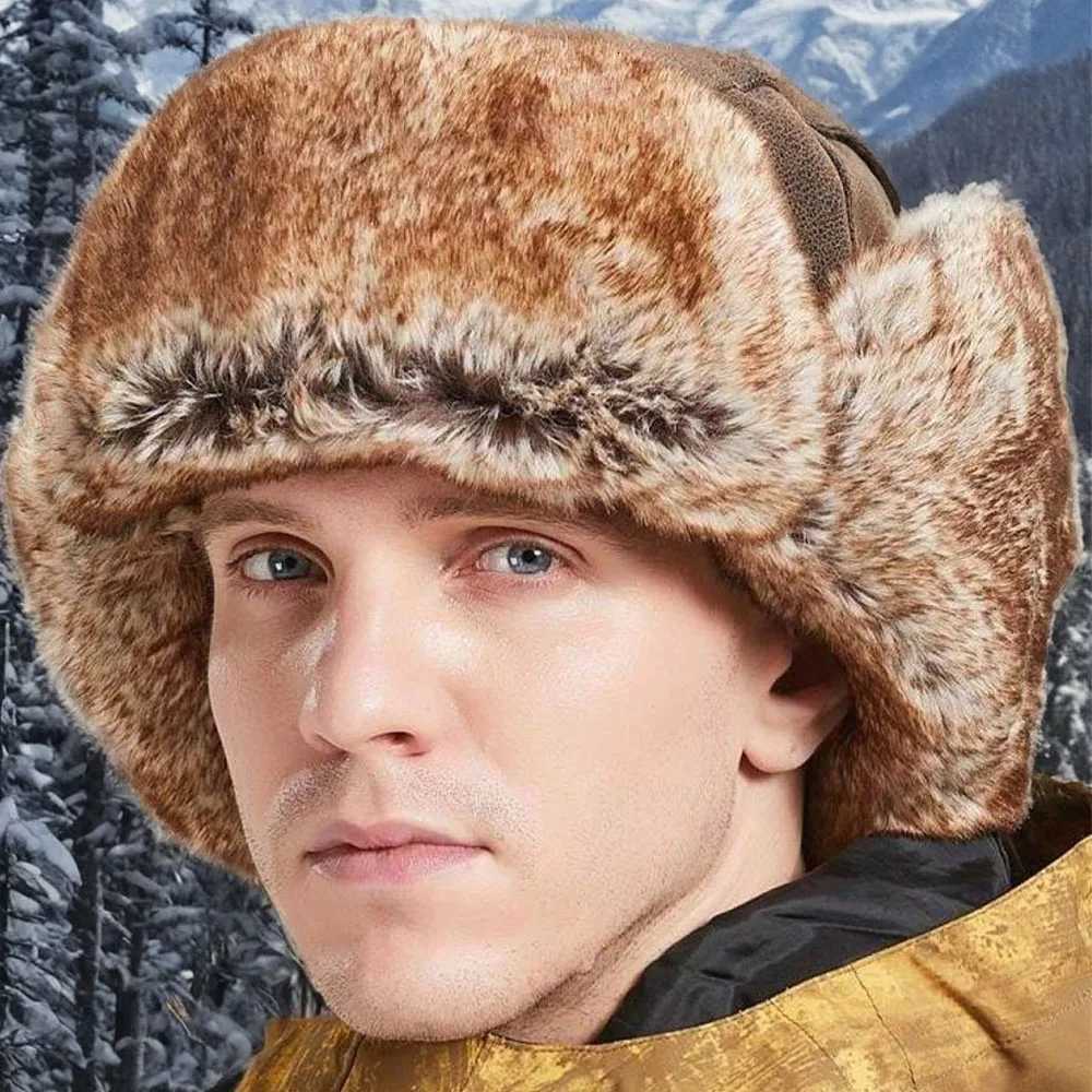 1 Piece Men Women Winter Bomber Hats Russian Ushanka Hat with Ear Fl Pu Leather Faux Fur Trper C Snow Hunting Skiing CXJ250910