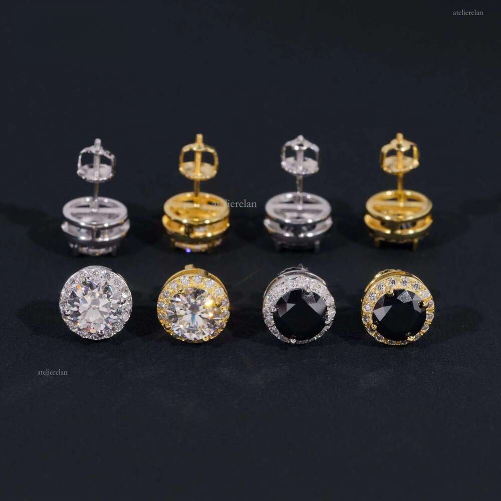 Fashion Jewelry Sterling Sier Hip Hop Screw Back Halo 7.5mm Center Stone Moissanite Studs Earrings