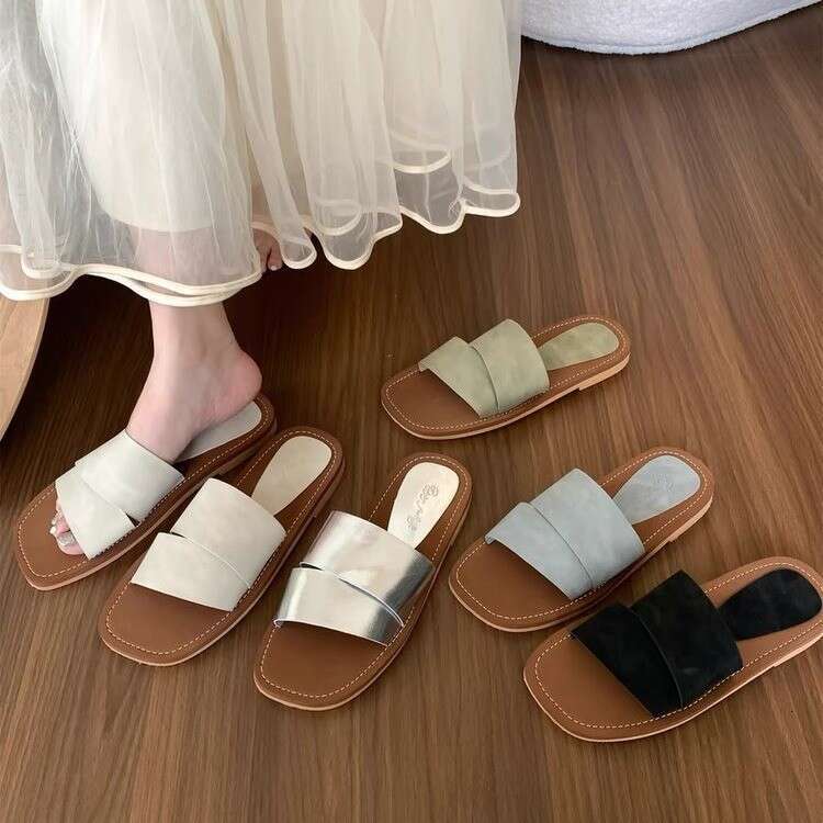 Unique Design Squ Open Toe Flat Slippers for Women Summer Outdoor Fairy Style Beach Vacation Sandals