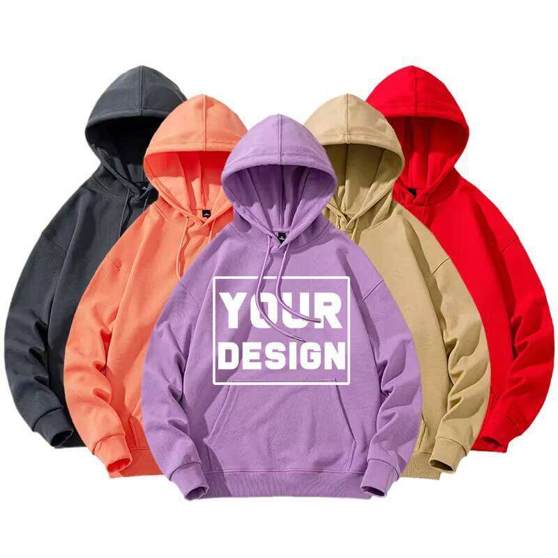 Pink Puff Print Heavyweight High-Quality Oversized Unisex Men's Cotton Pullover Streetwear Blank Hoodie