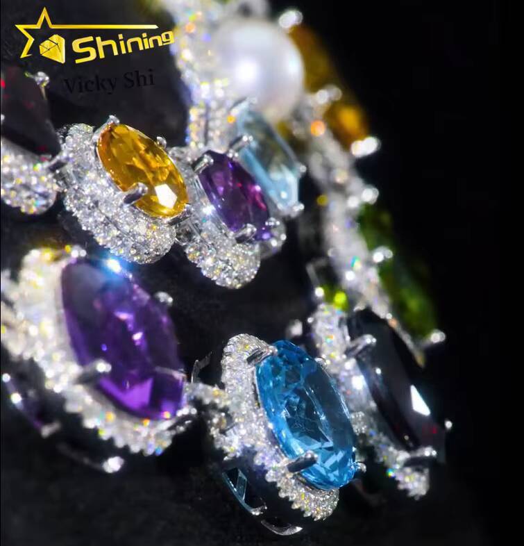 Customized Hip Hop Jewelry Brass Colorful CZ Diamond Cuban Link Charm Necklace Iced Out Fashion Link Chain