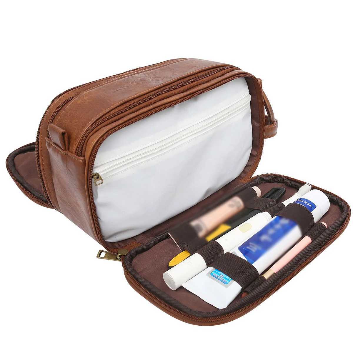 1Pc Travel Toiletry Bag for MenLarge Shaving Dopp Kit Waterresistant Bathroom Toiletries Organizer PU Leather Cosmetic BagsXJ250910