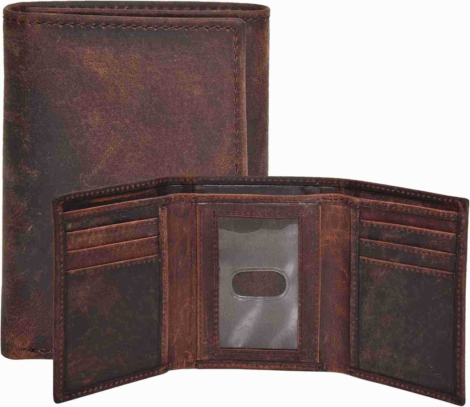 Leather Mens Trifold Wallet RFID Blocking Slim Minimalist Front Pocket Thin Stylish with ID Window in Gift BoxZ250910