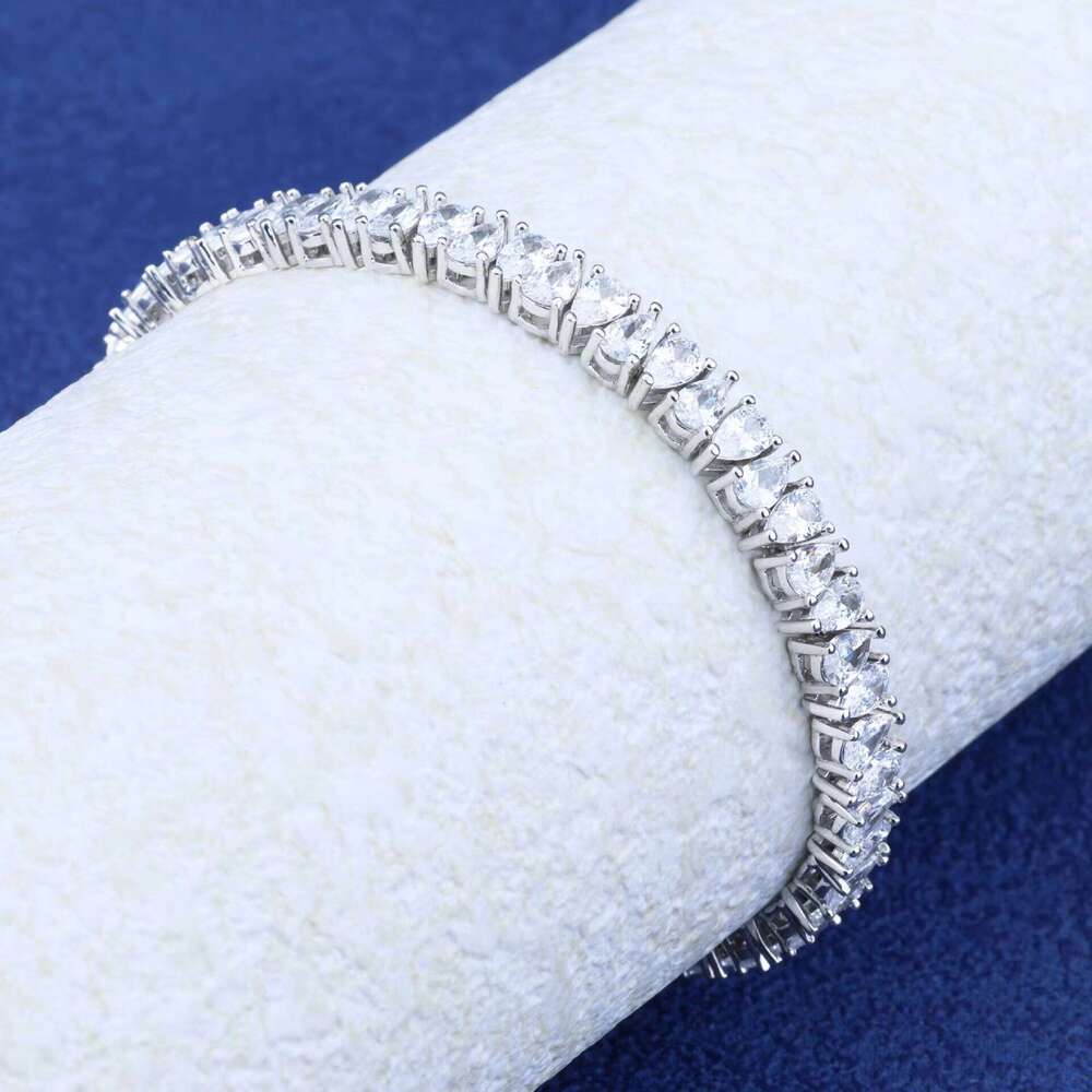 0.5ct 4*6mm Hiphop S Sterling Sier Moissanite D Color Pear Cut Water Drop Shape Full Dia Tennis Bracelet