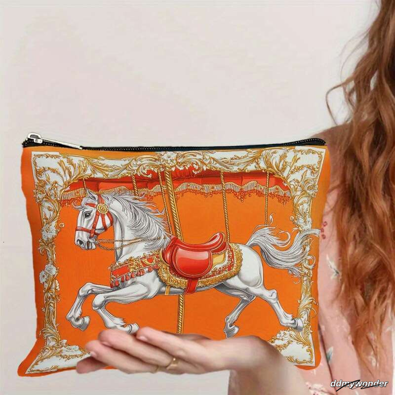 Vintage Carousel Embroidered Clutch Bag Women's Fashion Evening Handbag Orange Portable Pouch Large Designer Bag Handle Handbag ddmywonder ddmywo