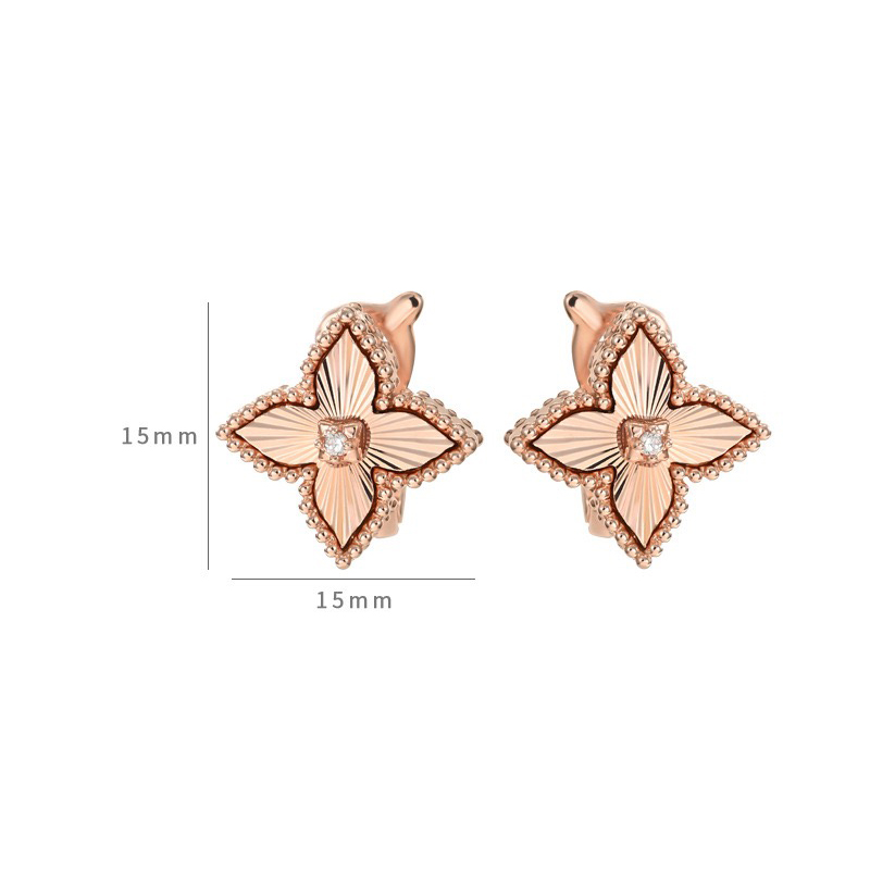 Rose gold genuine gold electroplated light luxury ear buckle temperament versatile classic old flower clover earrings for women
