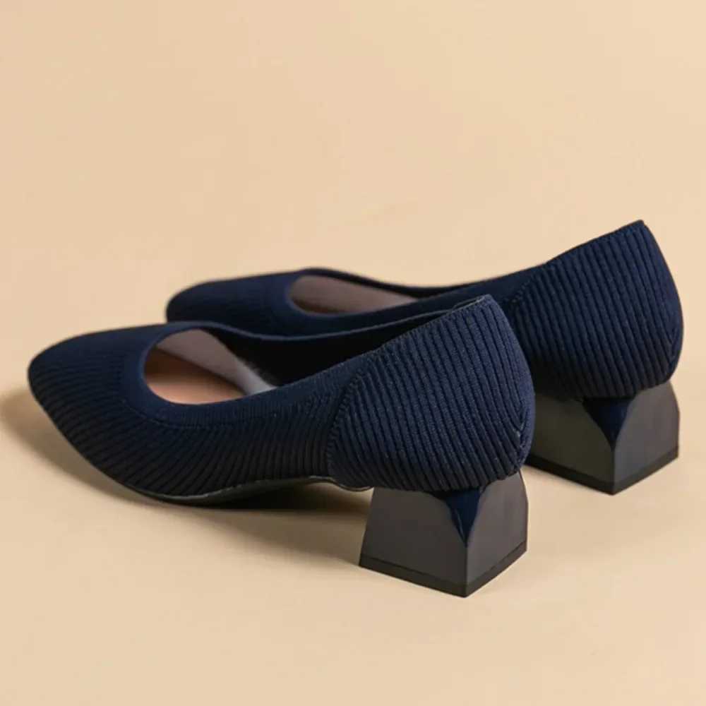 Rough Order Shoes Women Mid Heel 4cm Breathable Knitted Oversized Soft Soled Casual Woven Shoes Cloth Shoes Wide Heels Women W250910