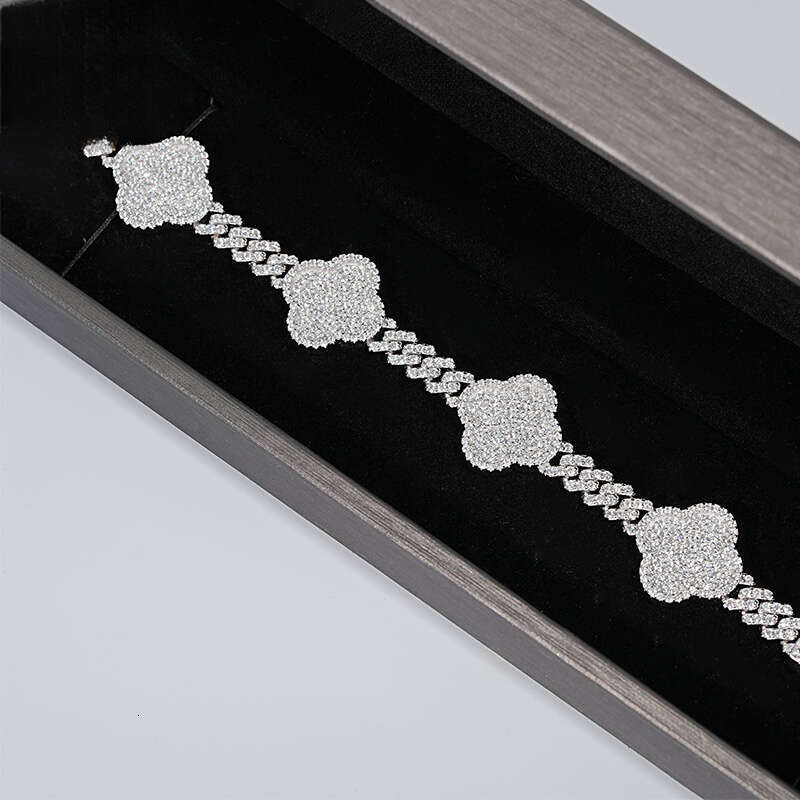 Charms Bangle Jewelry 6mm Sterling Sier Rose Gold Vvs Moissanite Four-Leaf Clover Bracelets for Men Women