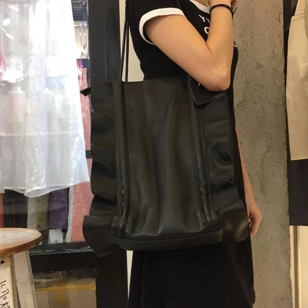 Women Genuine Leather Shoulder Bags Simple Special Design Manual Ruffle Edge Bucket Handbags Female Cowhide Bolsa Feminina Tote high-quality