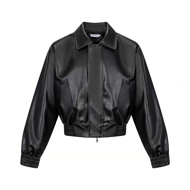 pilot jacket Cleanfit Trendy Short Padded Shoulder Jacket for Men, New Loose Retro Leather Coat for Spring and Autumn 5c