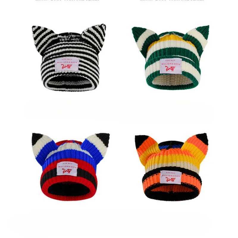 oy Cat Ear Knit Hat Doublelayer Warm Pig Ear Woolen Hat Cute Fashion Hooded C Niche Design Hiphop Personality Cold HatXJ250910
