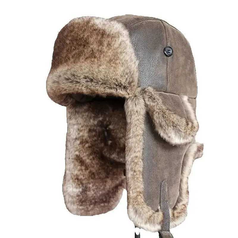1 Piece Men Women Winter Bomber Hats Russian Ushanka Hat with Ear Fl Pu Leather Faux Fur Trper C Snow Hunting Skiing CXJ250910