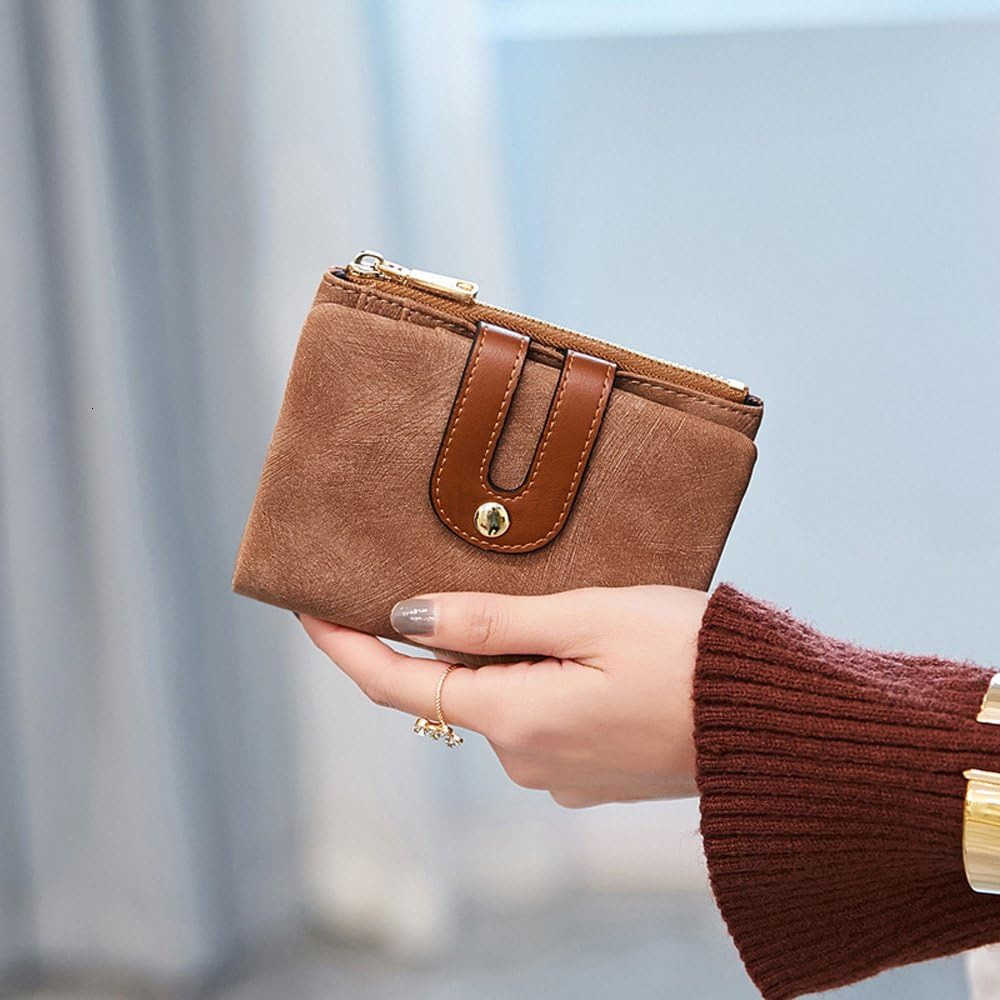 Womens Rfid Small Bifold Leather Wallet Ladies Mini Zipper Coin Purse id card PocketSlim Compact ThinZ250910