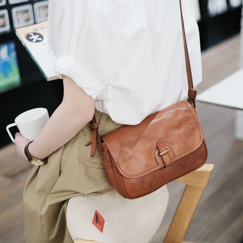 New Textured Commuter Small Square Genuine Leather Crossbody Cowhide Single Shoulder Messenger Bag for Women