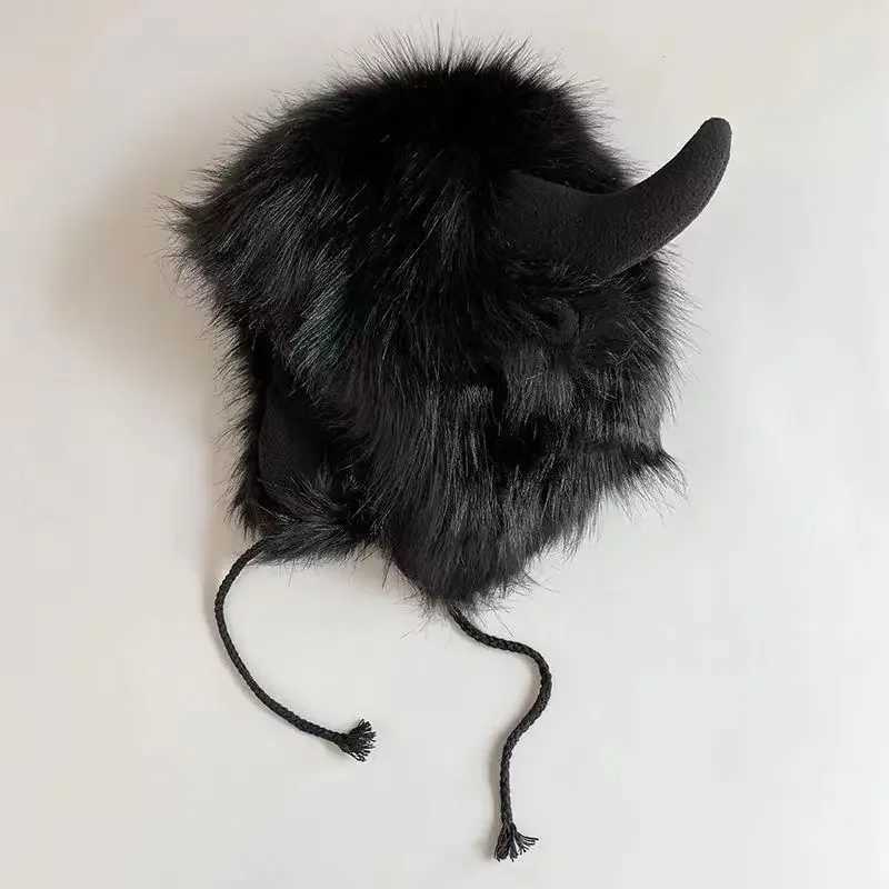 Winter Warm Big Black Cow Fur Thundeolt Hat Ear Protection Windproof ColdWeather Cotton C for Riding Electric CarXJ250910