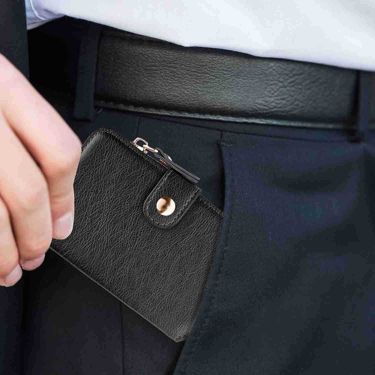 Minimalist Wallet Card Holder Cute Small Wallet with Doorman Keychain Ring for Car Keys Zipper Card Case Purse with ID WindowPerfect Gifts for Men and