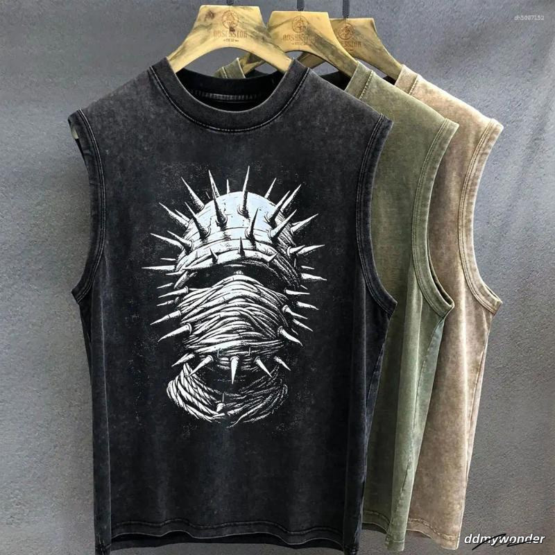 Men's Tank Tops Gothic Graphic T Shirt For Men Vintage Washed Print Oversized Sleeveless Vest Woman Gym Y2k Clothes Streetwear Summer ddmywonder 