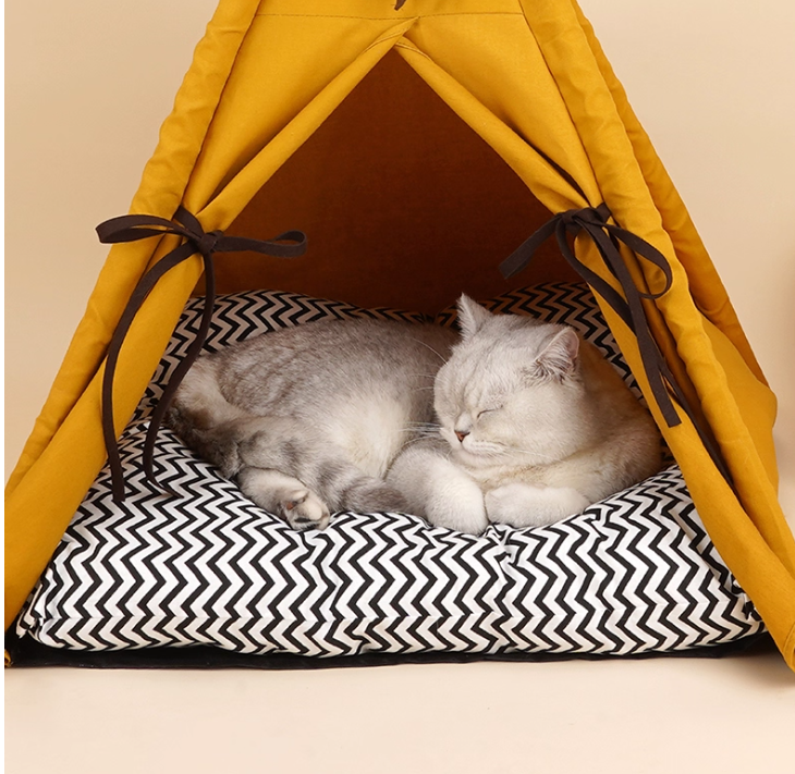 Semi-Enclosed Sunlit Yellow Kitty Den: Portable, Comfortable Cat Nest with Easy-to-Wash Design