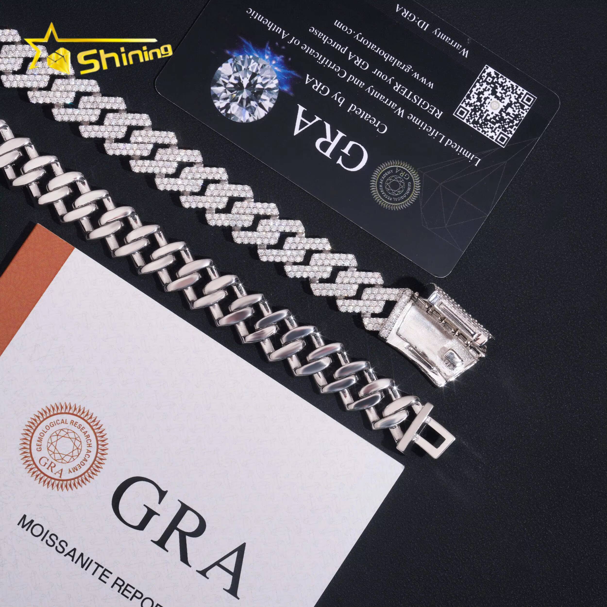 Sterling Silver 925 Shining Vvs Moissnaite Pass Diamond Test Iced Out Hip Hop Jewelry Moissanite 14mm Cuban Chain