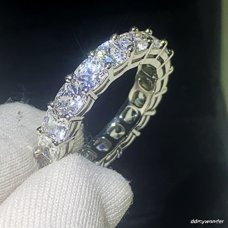 Top Selling High Quality Brand New Jewelry Sterling Sier Princess White Topaz CZ Dia Gemstones Women Wedding Band Ring Gift