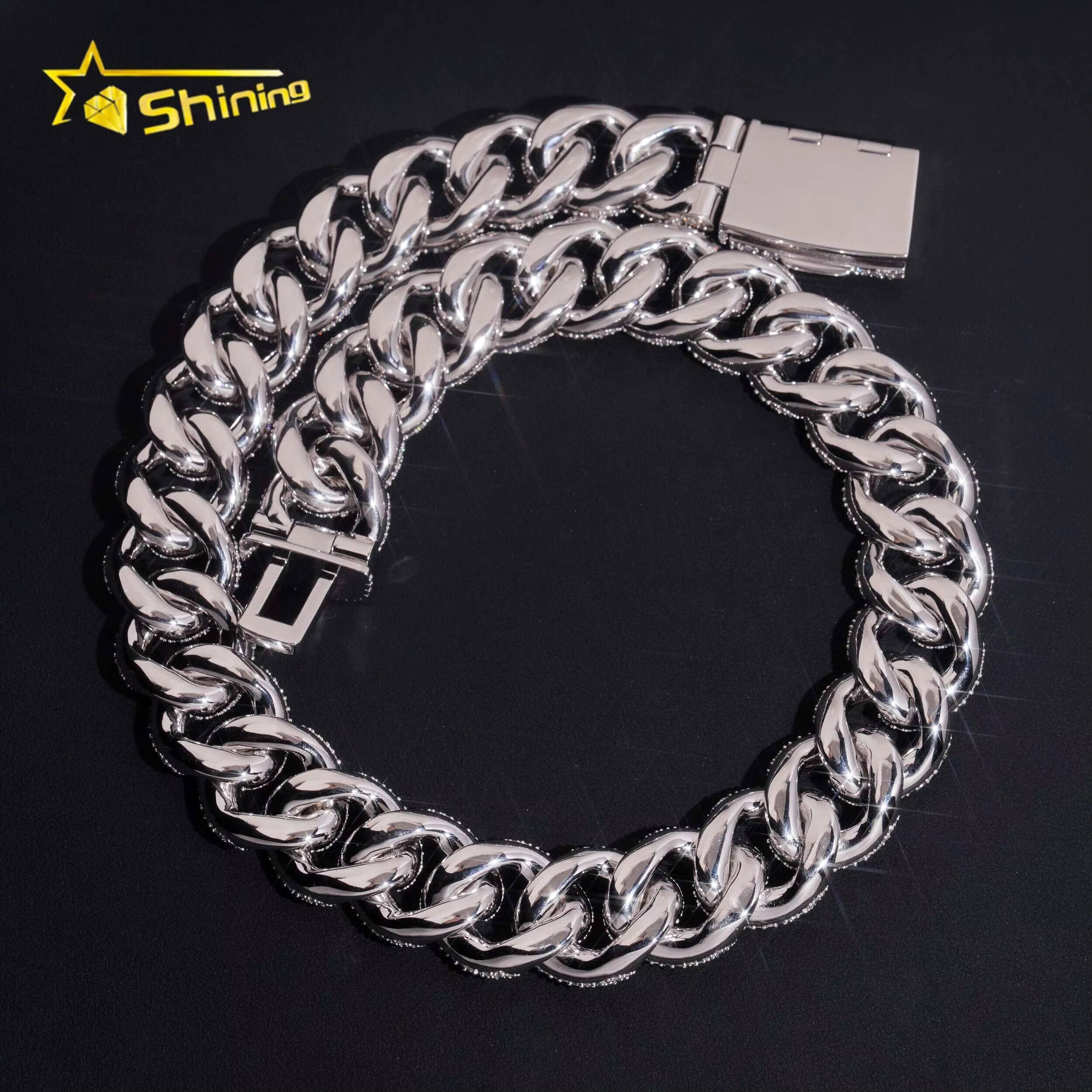 Big Heavy Cuban Chian Vvs Moissnaite Iced Out Jewelry Sterling Silver 925 White Gold Plated 24mm Mens Mosaic Hip Hop Necklace