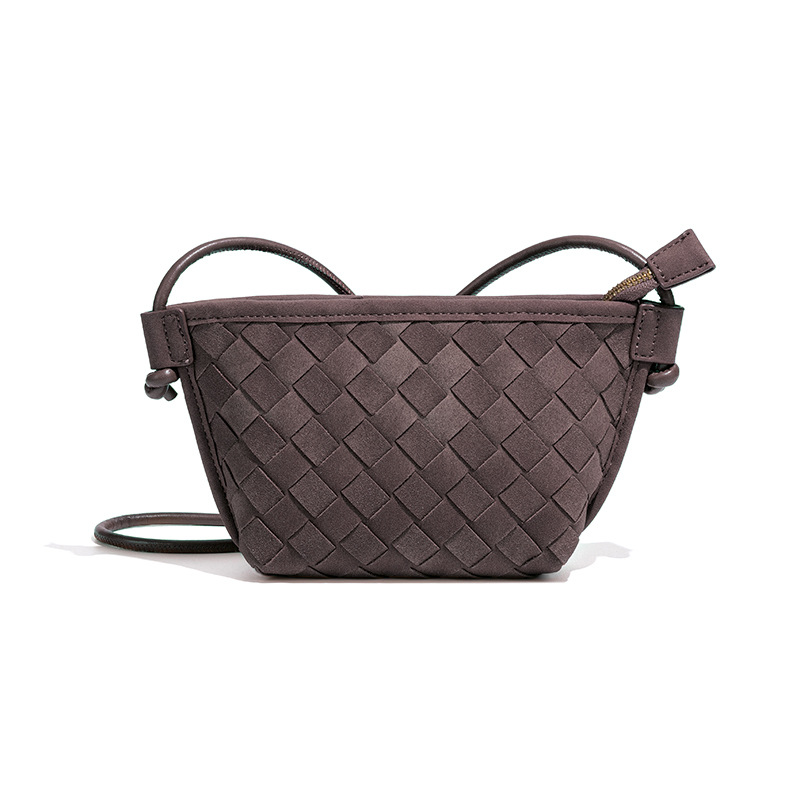 Designer Frosted Material Suede Shoulder Crossbody Vintage Fashion Hundred New Handmade Weaving Small Square Evening Bag 01