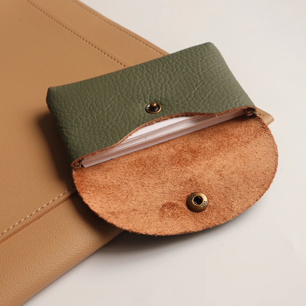 Personalize Genuine Leather Card Holder Simple Classic Soft Cowhide Coin Purse Engrave Letter Mini Envelope Business Card Sleeve250906