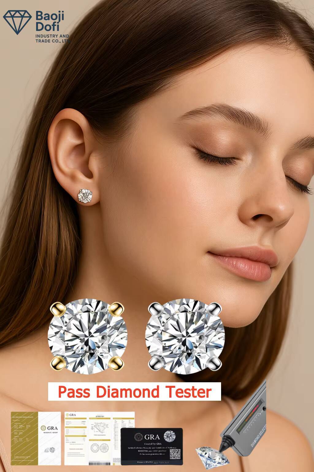 Classic Mossanite Diamond Ear Stud 38mm 1ct 2ct 14K Gold Plated 925 Sterling Silver VVS GRA Moissanite Earring for Women Men